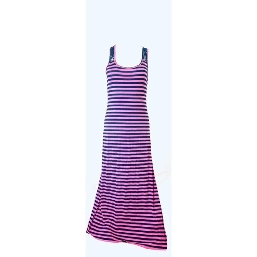 Pink and Black Striped Maxi Dress- Small *A-02U*